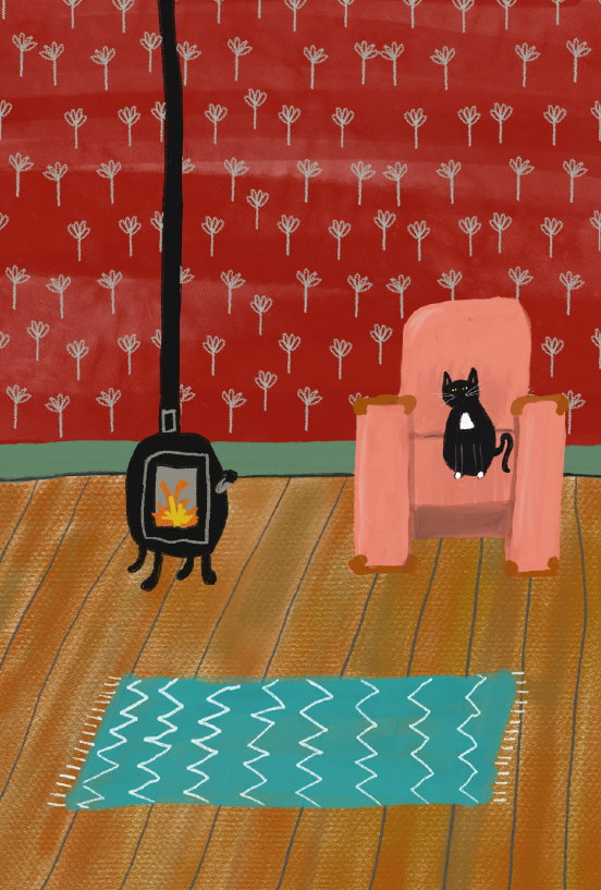 Tuxedo Cat Pink Chair Card