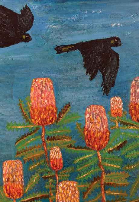 Yellow-tailed Black Cockatoo Flying with Banksia Card