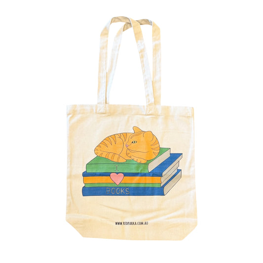 I Love Books Tote Bag (Cat)