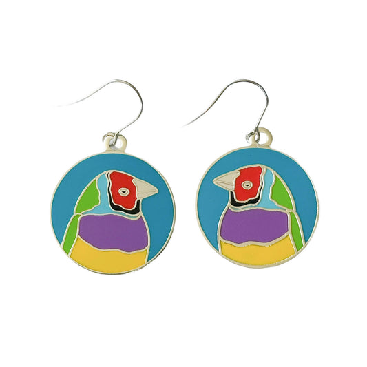 Gouldian Finch Enamel Earrings