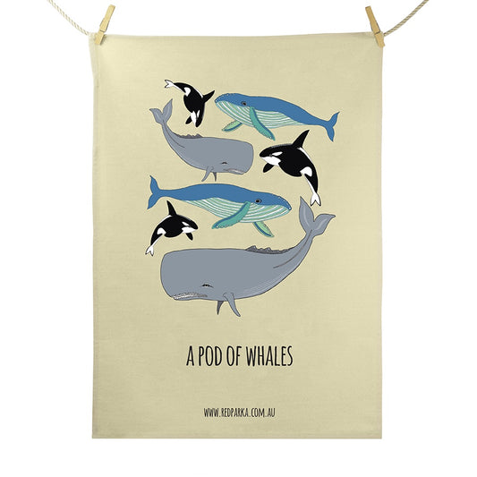 Pod of Whales Tea Towel