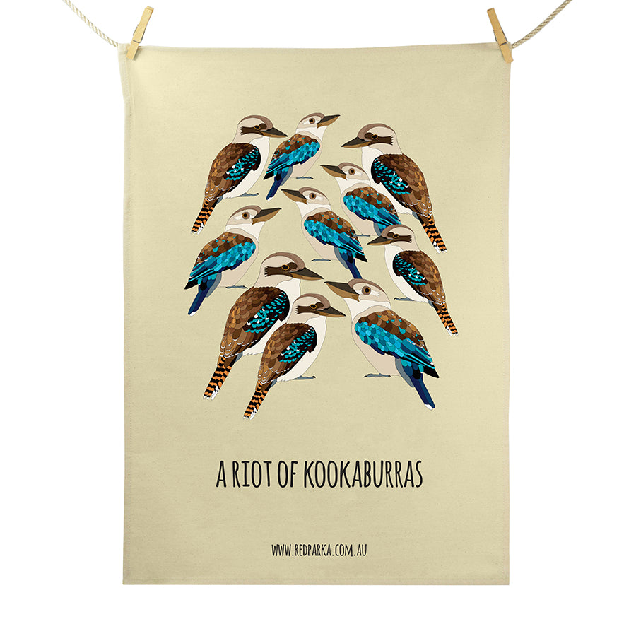 Riot of Kookaburras Tea Towel